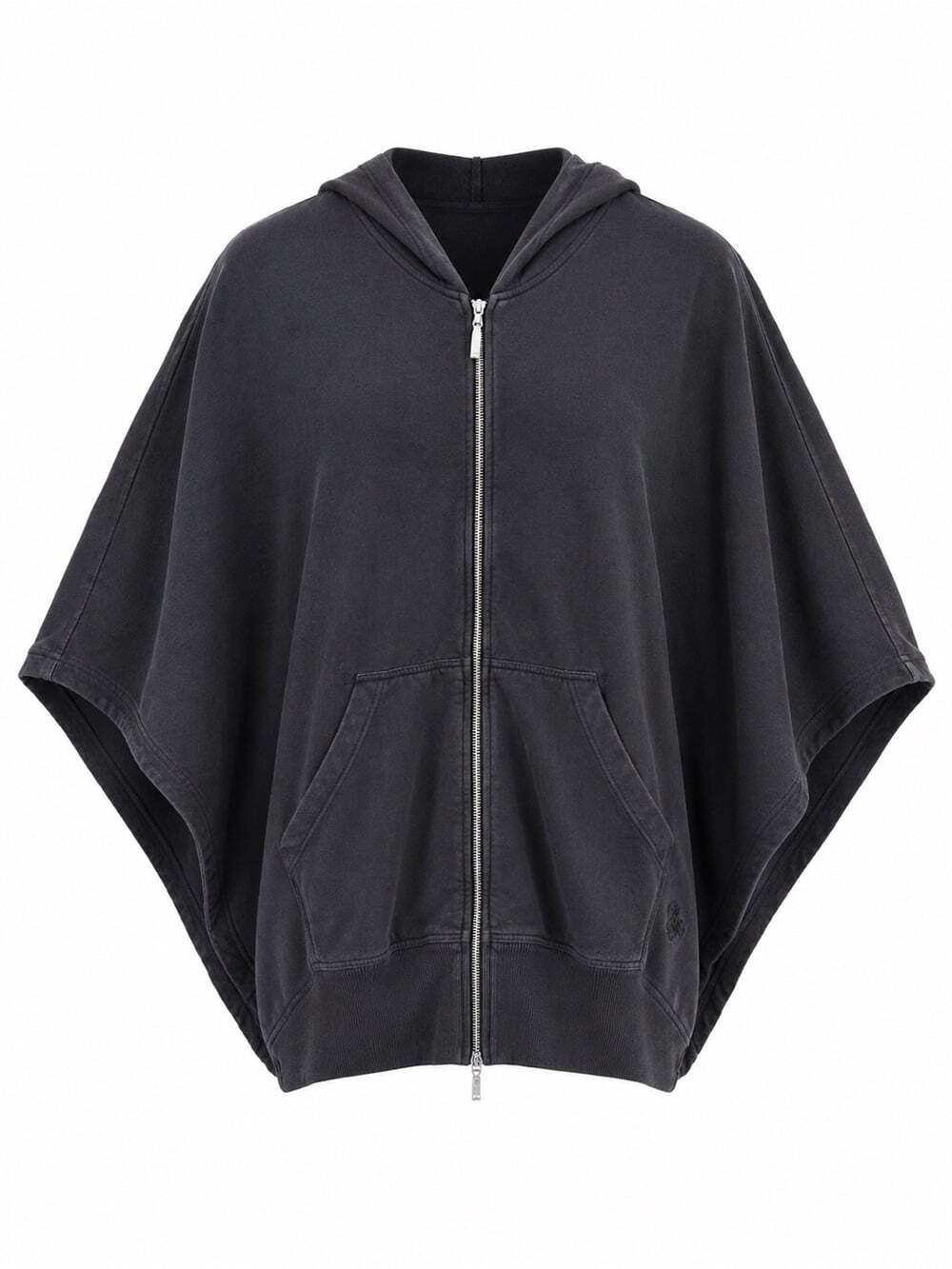 European Culture Black Cape Hoodie Small Zip Up Oversized Boho Lagenlook Jacket